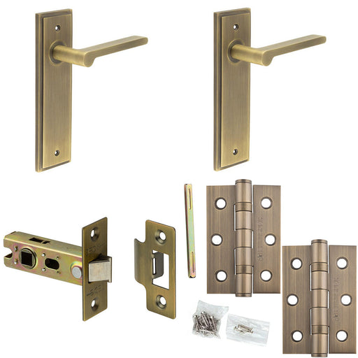 Door Handle Latch Antique Brass Slim Rounded Lever Latch Backplate