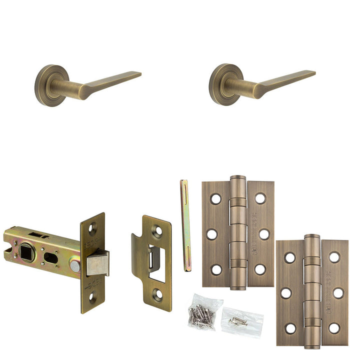 Door Handle Latch Antique Brass Slim Tapered Lever Round Plain Rose