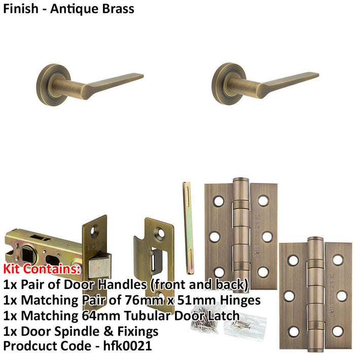 Door Handle Latch Antique Brass Slim Tapered Lever Round Knurled Rose-1