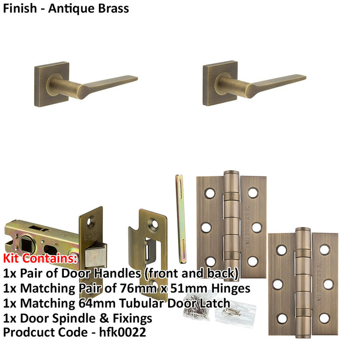 Door Handle Latch Antique Brass Slim Tapered Lever Square Plain Rose-1