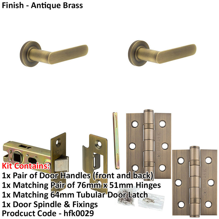 Door Handle Latch Antique Brass Flat Lever Round Knurled Rose-1