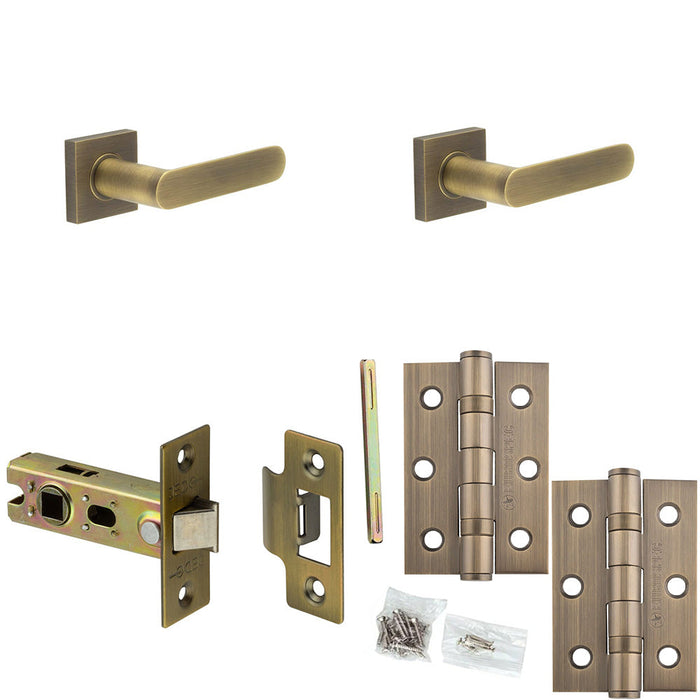 Door Handle Latch Antique Brass Flat Lever Square Plain Rose