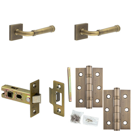 Door Handle Latch Antique Brass Grooved Premium Rounded Lever Square Plain Rose