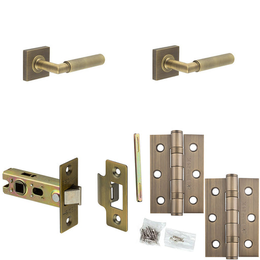 Door Handle Latch Antique Brass Knurled Premium Rounded Lever Square Plain Rose