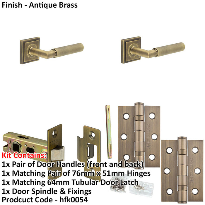 Door Handle Latch Antique Brass Knurled Premium Rounded Lever Square Stepped Rose-1