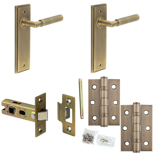 Door Handle Latch Antique Brass Knurled Premium Rounded Lever Latch Backplate