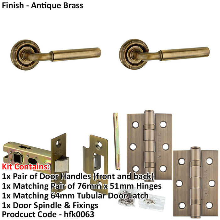 Door Handle Latch Antique Brass Premium Rounded Lever Round Recessed Rose-1