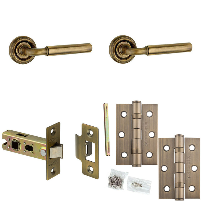 Door Handle Latch Antique Brass Premium Rounded Lever Round Recessed Rose