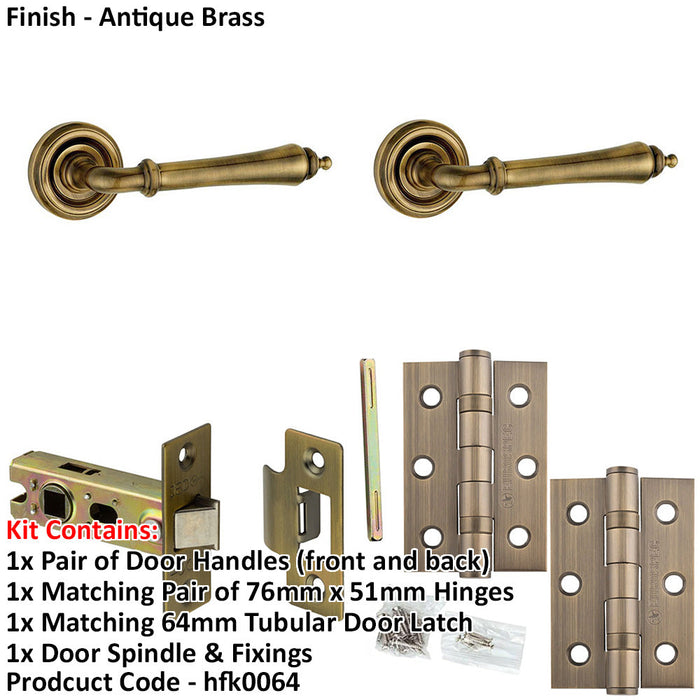 Door Handle Latch Antique Brass Antique Style Lever Round Recessed Rose-1