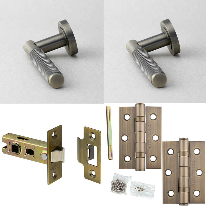 Door Handle Latch Antique Brass Knurled Premium Rounded Lever Round Plain Rose (1)