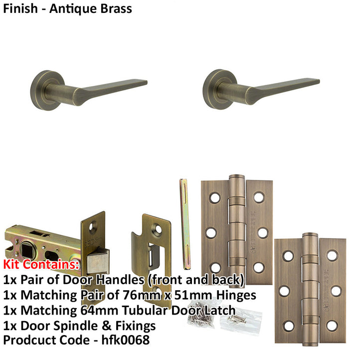 Door Handle Latch Dark Antique Brass Slim Tapered Lever Round Plain Rose-1