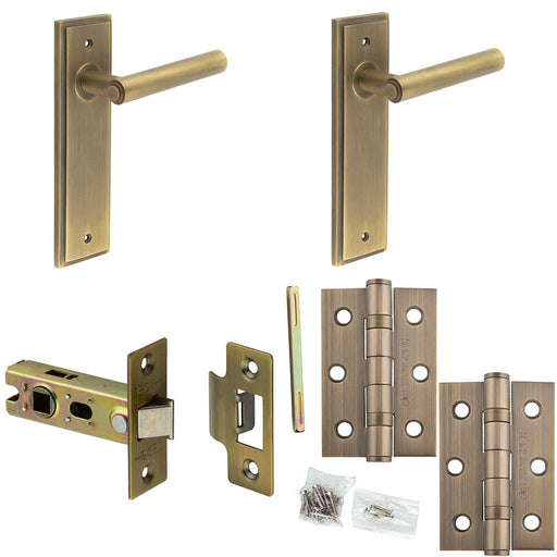 Door Handle Latch Antique Brass Premium Rounded Lever Latch Backplate