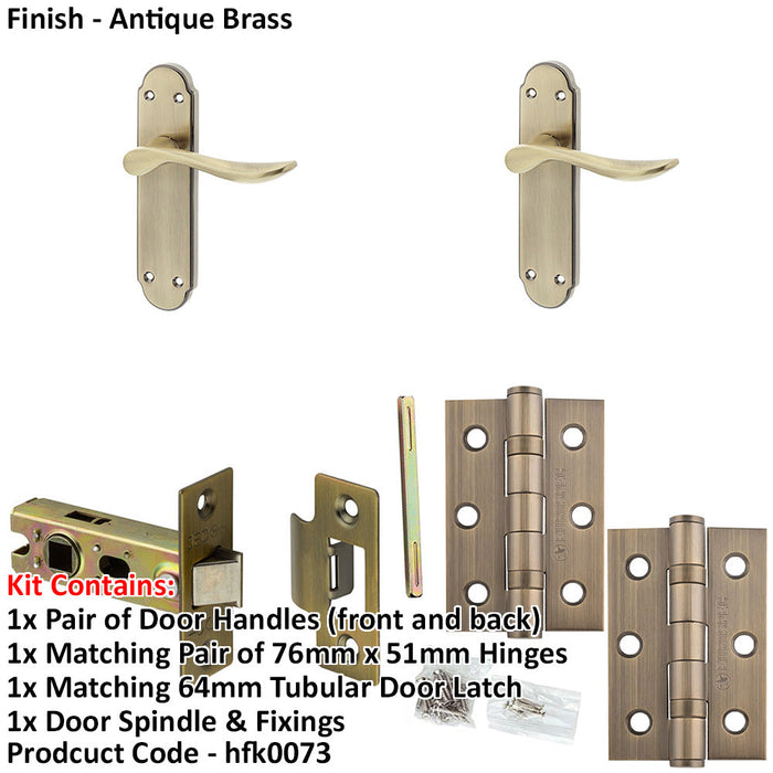 Door Handle Latch Antique Brass Sculpted Lever Latch Backplate-1