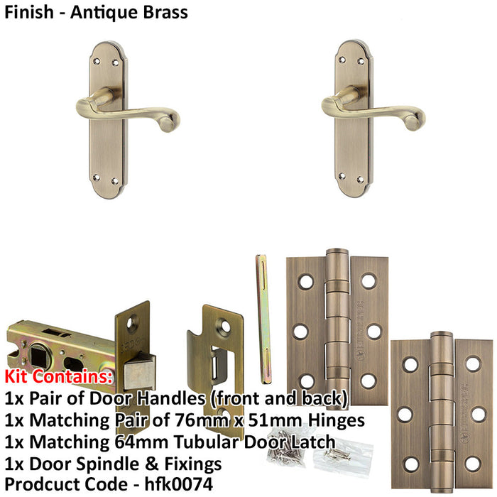 Door Handle Latch Antique Brass Sculpted Rounded Lever Latch Backplate-1