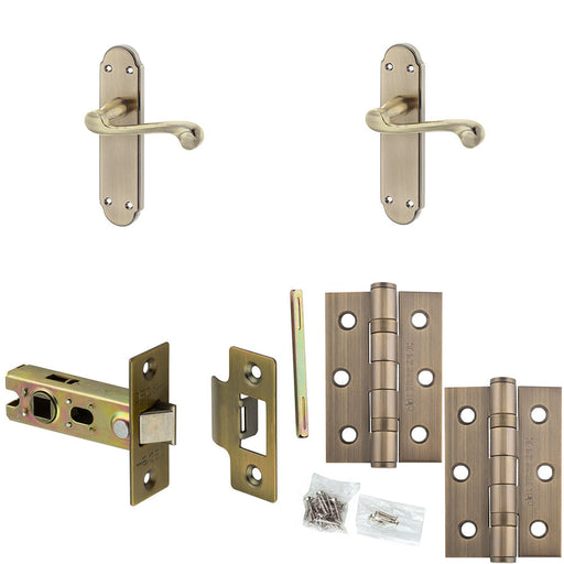 Door Handle Latch Antique Brass Sculpted Rounded Lever Latch Backplate