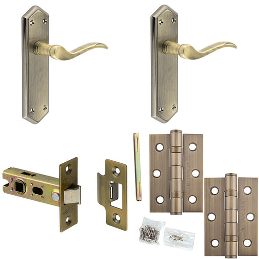 Door Handle Latch Bronze Antique Brass Sculpted Lever Latch Backplate