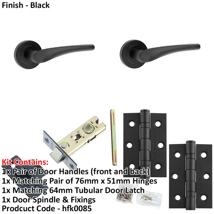 Door Handle Latch Black Twisted Lever Round Plain Rose-1