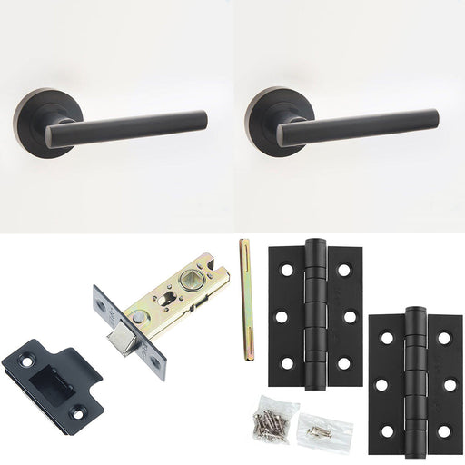 Door Handle Latch Black Premium Rounded Thin Lever Round Plain Rose