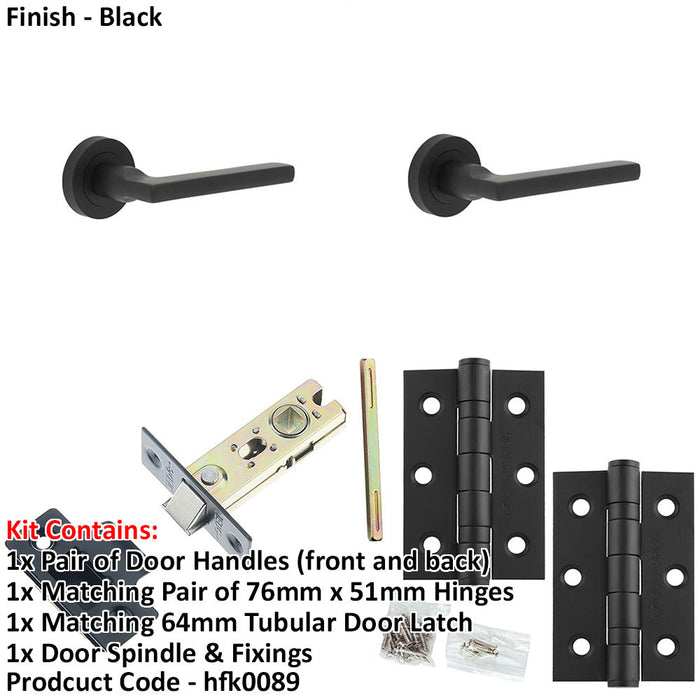 Door Handle Latch Black Slim Mitred Lever Round Plain Rose-1