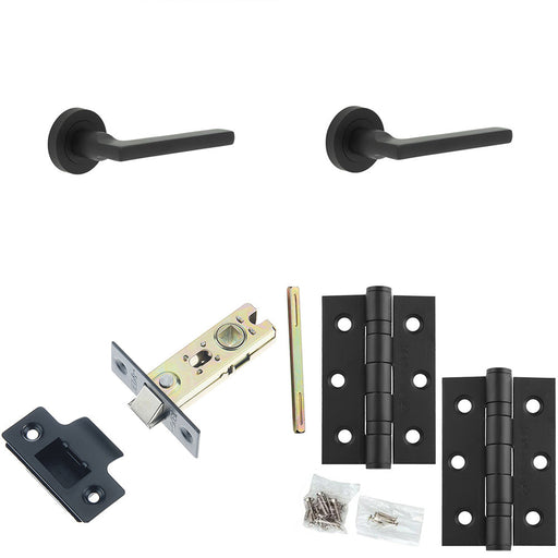 Door Handle Latch Black Slim Mitred Lever Round Plain Rose