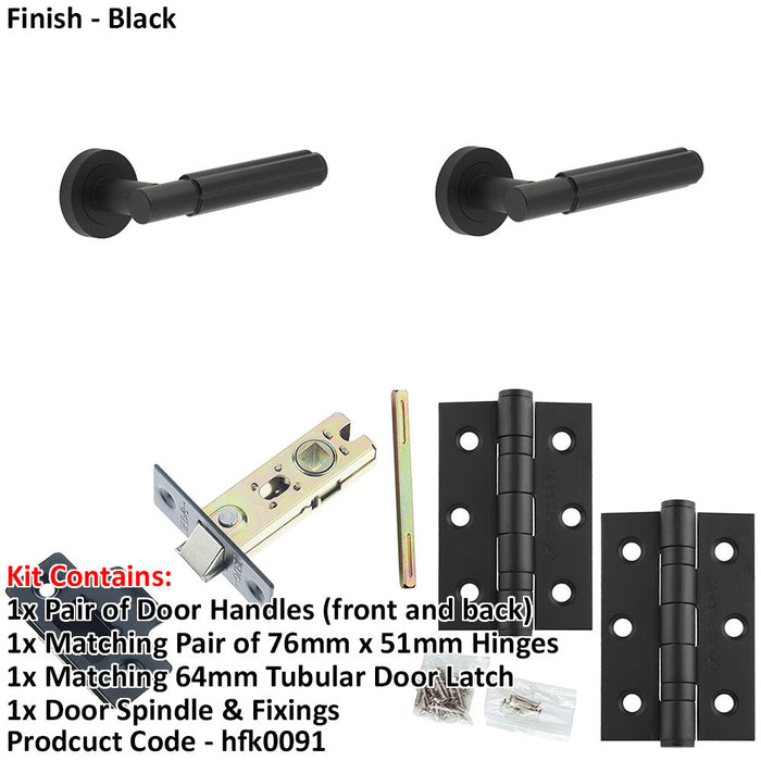 Door Handle Latch Black Fluted Barrel Lever Round Plain Rose-1