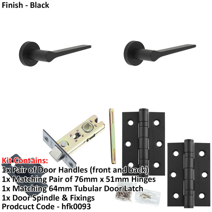 Door Handle Latch Black Slim Rounded Lever Round Plain Rose-1