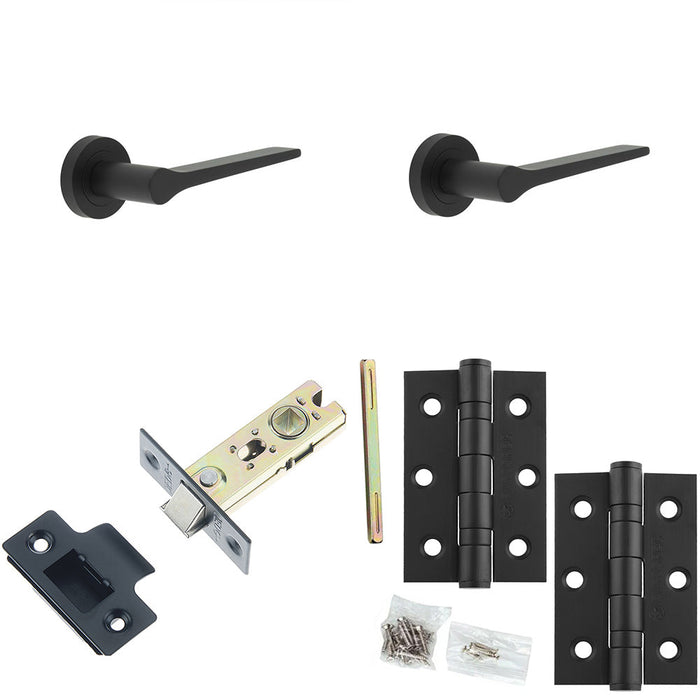 Door Handle Latch Black Slim Rounded Lever Round Plain Rose