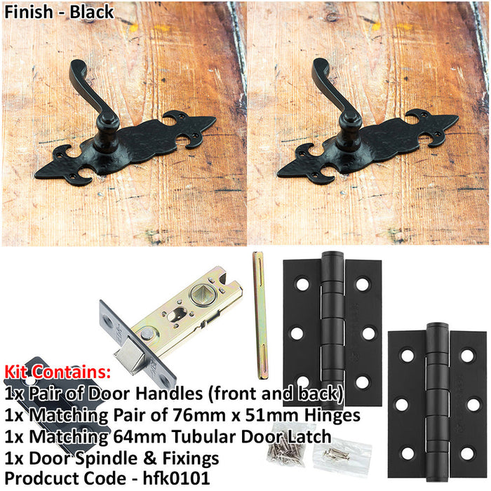 Door Handle Latch Antique Black Sculpted Rounded Lever Latch Antique-Style Backplate-1