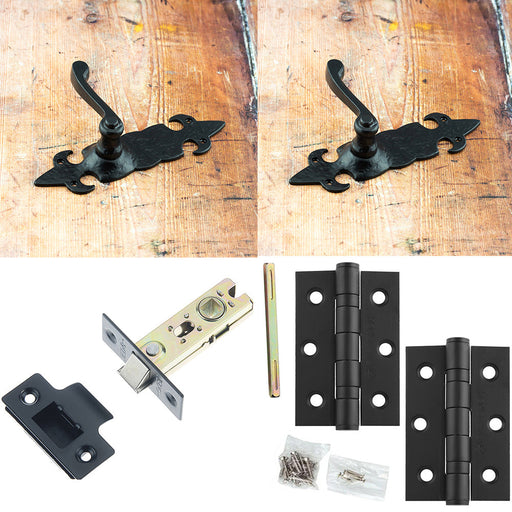 Door Handle Latch Antique Black Sculpted Rounded Lever Latch Antique-Style Backplate