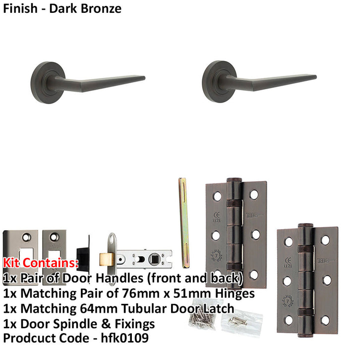 Door Handle Latch Dark Bronze Slim Mitred Lever Round Plain Rose-1