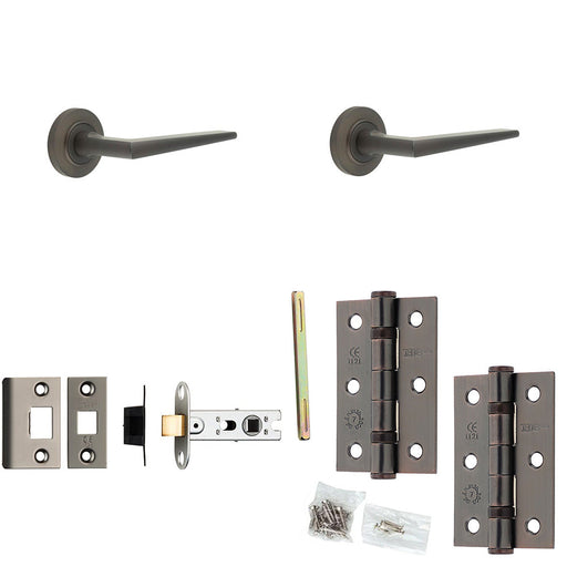 Door Handle Latch Dark Bronze Slim Mitred Lever Round Chamfered Rose