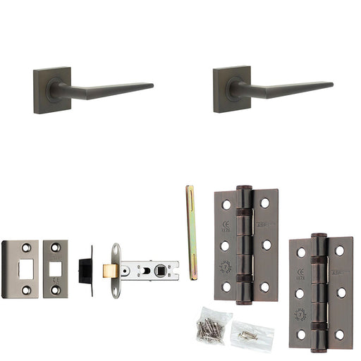 Door Handle Latch Dark Bronze Slim Mitred Lever Square Plain Rose