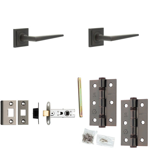 Door Handle Latch Dark Bronze Slim Mitred Lever Square Stepped Rose