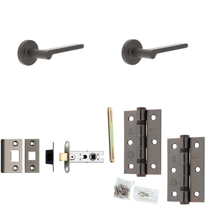Door Handle Latch Dark Bronze Slim Rounded Lever Round Plain Rose