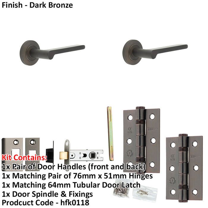 Door Handle Latch Dark Bronze Slim Rounded Lever Round Chamfered Rose-1