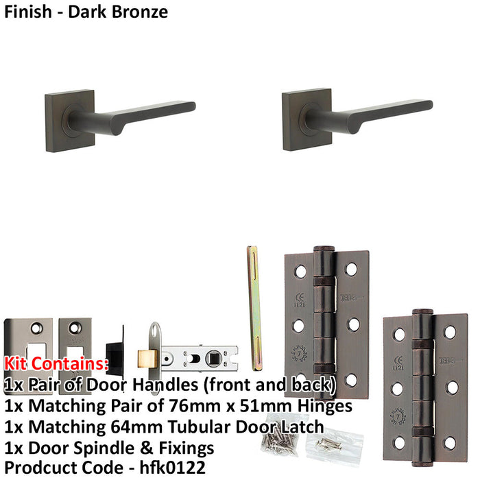 Door Handle Latch Dark Bronze Slim Rounded Lever Square Plain Rose-1