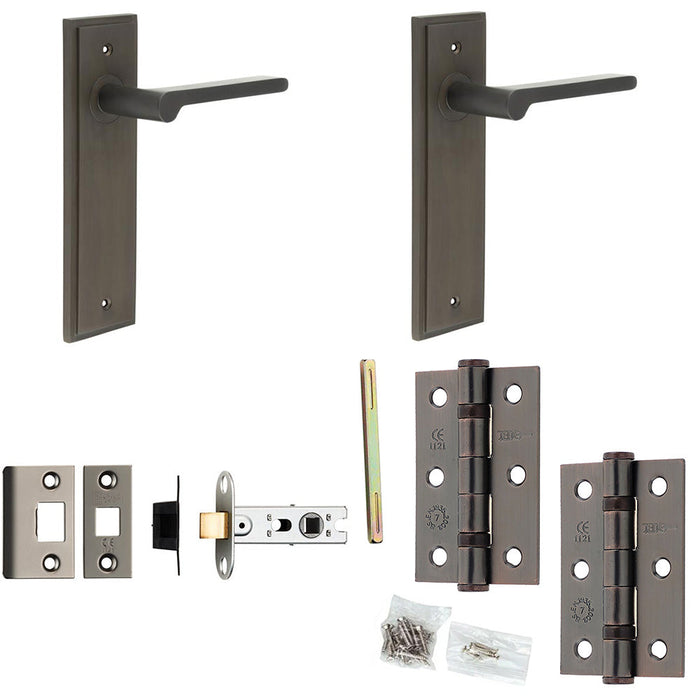 Door Handle Latch Dark Bronze Slim Rounded Lever Latch Backplate
