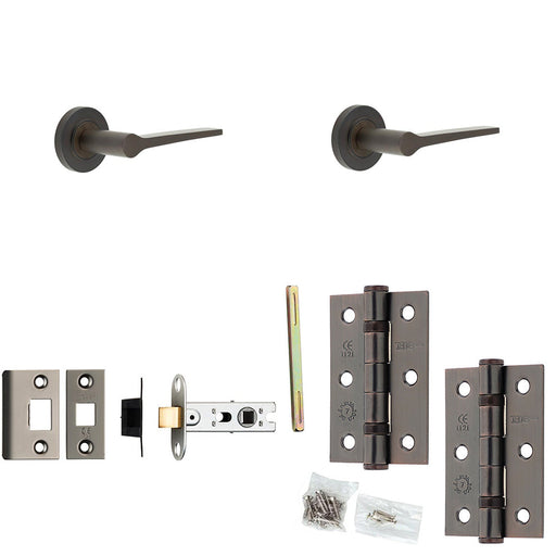 Door Handle Latch Dark Bronze Slim Tapered Lever Round Plain Rose