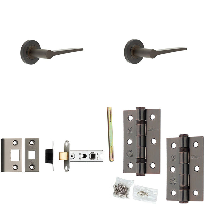 Door Handle Latch Dark Bronze Slim Tapered Lever Round Plain Rose