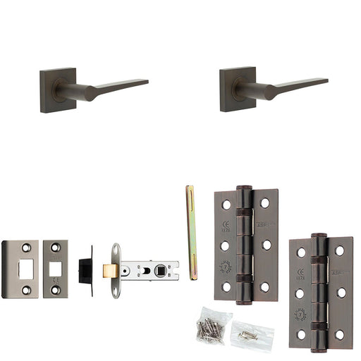 Door Handle Latch Dark Bronze Slim Tapered Lever Square Plain Rose