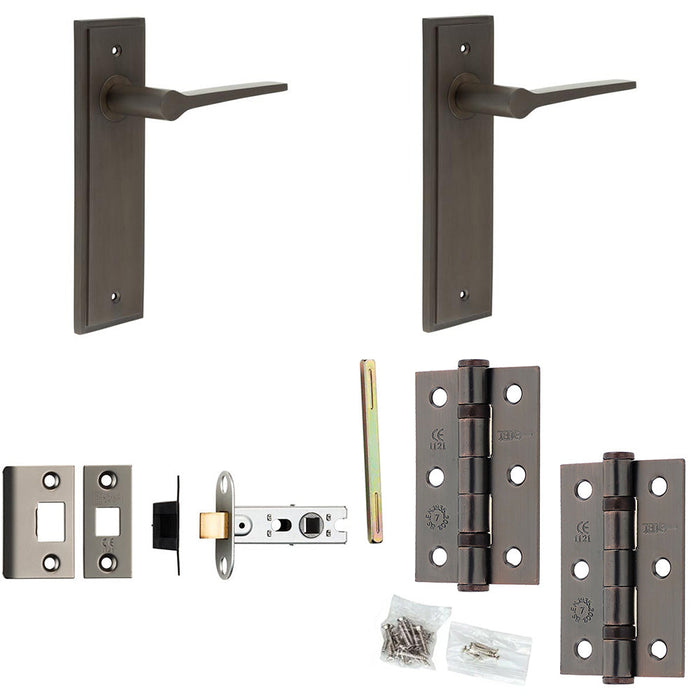 Door Handle Latch Dark Bronze Slim Tapered Lever Latch Backplate