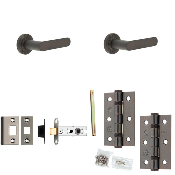 Door Handle Latch Dark Bronze Flat Lever Round Stepped Rose