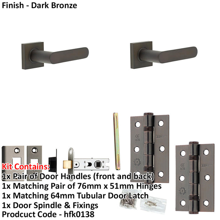Door Handle Latch Dark Bronze Flat Lever Square Plain Rose-1