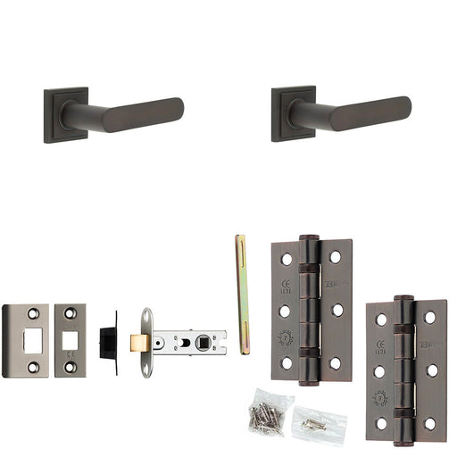 Door Handle Latch Dark Bronze Flat Lever Square Stepped Rose