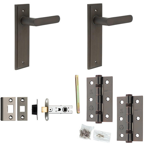Door Handle Latch Dark Bronze Flat Lever Latch Backplate
