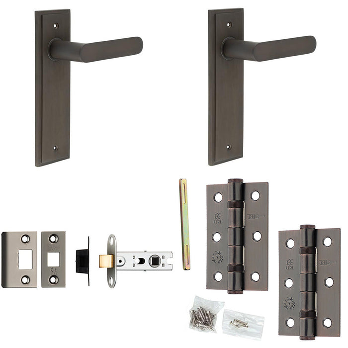 Door Handle Latch Dark Bronze Flat Lever Latch Backplate