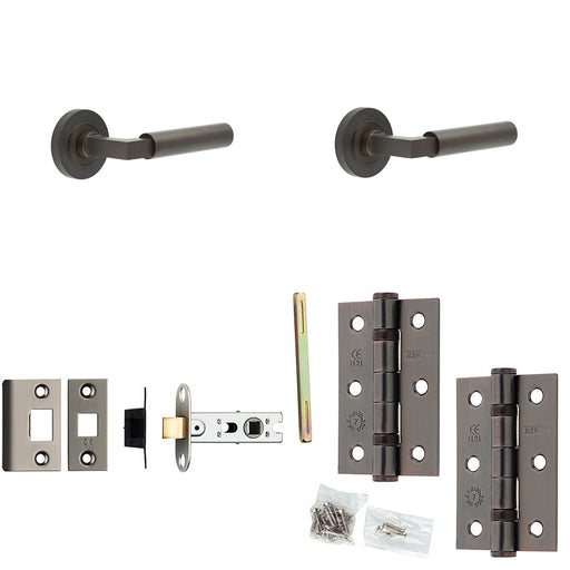Door Handle Latch Dark Bronze Mitred Premium Rounded Lever Round Plain Rose