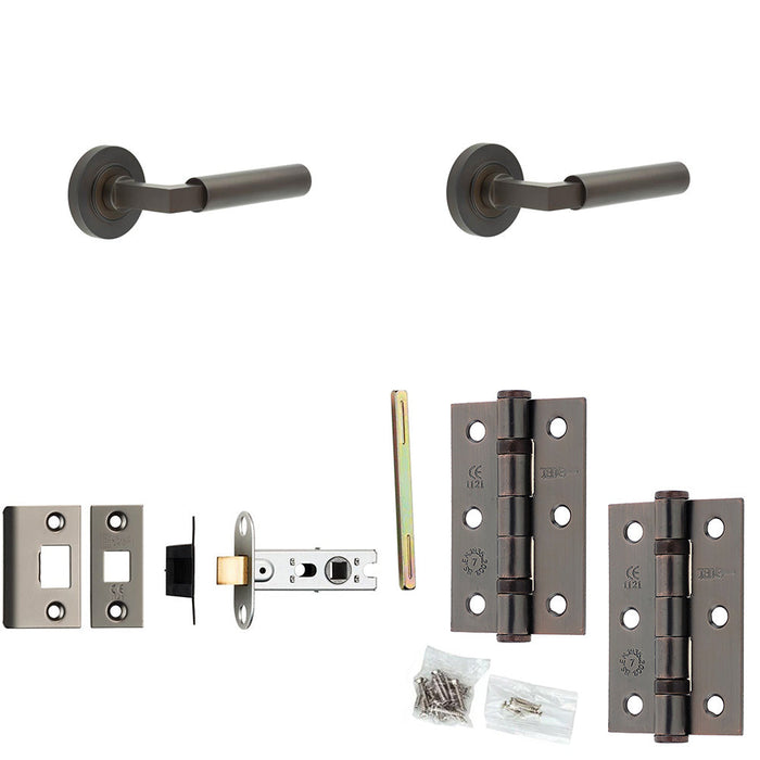 Door Handle Latch Dark Bronze Mitred Premium Rounded Lever Round Plain Rose