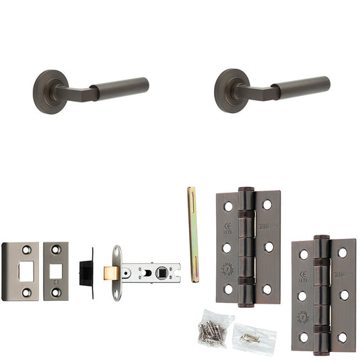 Door Handle Latch Dark Bronze Mitred Premium Rounded Lever Round Chamfered Rose