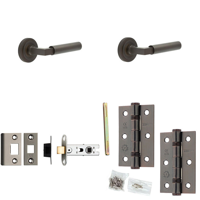 Door Handle Latch Dark Bronze Mitred Premium Rounded Lever Round Stepped Rose